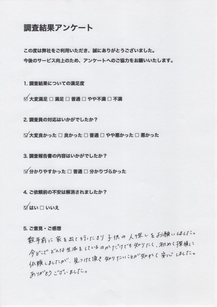 調査結果アンケート（実物）